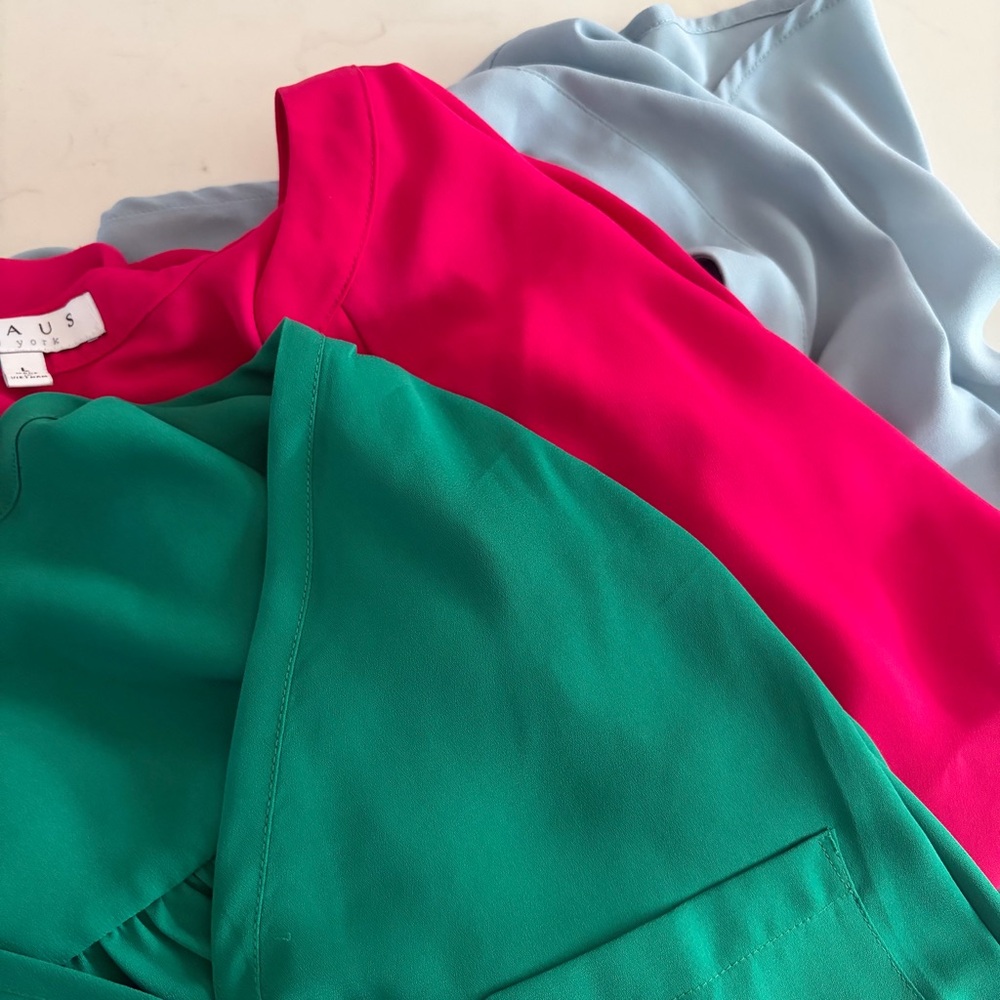 Lot of Four Magenta, Green, Coral and Light Blue Blouses size Large